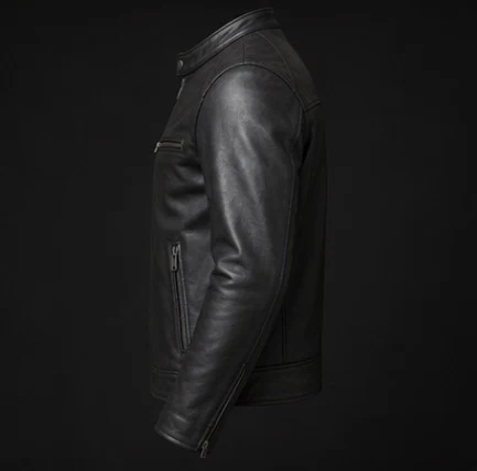 Cafe Racer Leather Jacket, view 4 product style