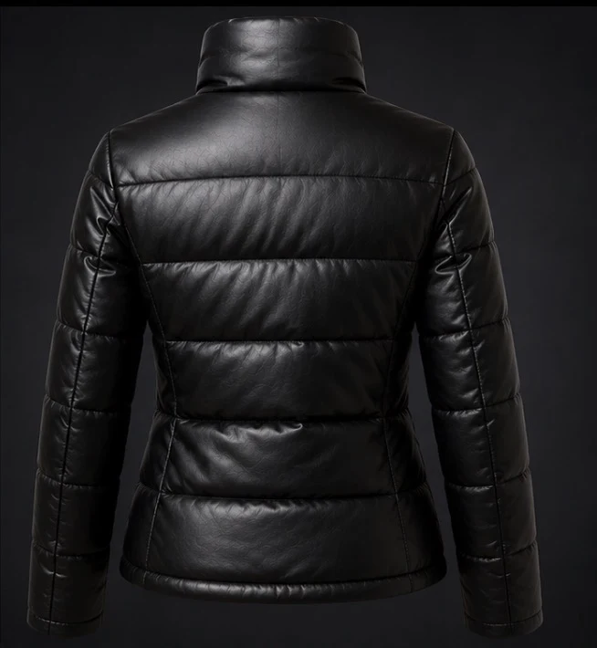 Women's Leather Puffer Jacket, view 2